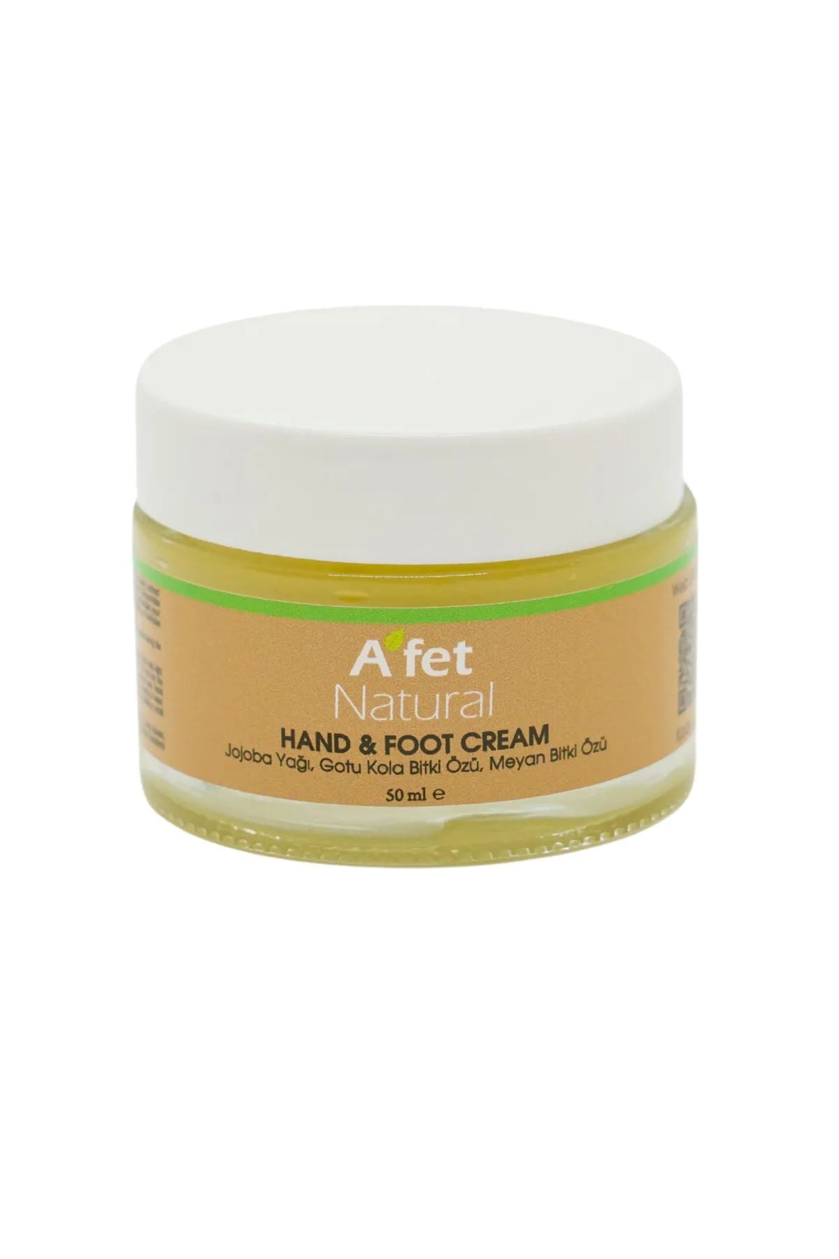 Afet Natural el ve ayak kremi 50 ml, beyaz kapaklı şeffaf kavanoz önden